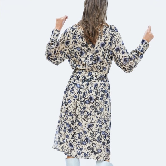Zara Floral Print Midi Dress - Blue and Cream - Picture 2 of 10